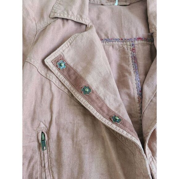 Free People Rosewood Moto Jacket Women's XS Pink Long Sleeve Collared Linen Blen - Picture 6 of 9